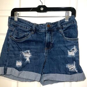 Distressed Denim Shorts‎ Cuffed Hem Blue Jean Shorts Casual